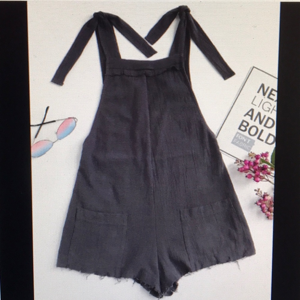SHEIN - Self-Tie Raw Hem Pinafore Romper